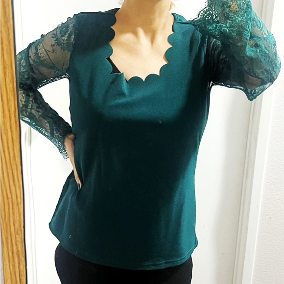SHEIN Tops - BIG SALE(5 for $20)- Teal Scalloped Lace Blouse